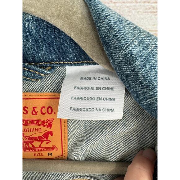 Levi's Denim Trucker Jean Vest Mens Medium Blue Medium Wash Rough Hem - Picture 7 of 12